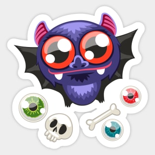 Halloween funny cartoon cute bat and skull Sticker